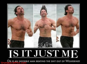 Very Funny Picture Of Hugh Jackman Running On The Beach