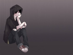 Lonely Emo Boy Sitting in the Rain high quality background theme