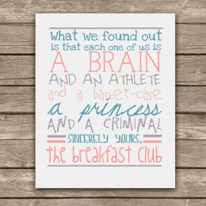 ... The Breakfast Club Quote - Graphic Print - Wall Art. $20.00, via Etsy