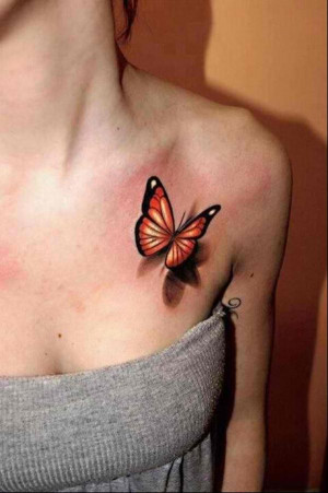 3D butterfly with flower design on the left part of the body.
