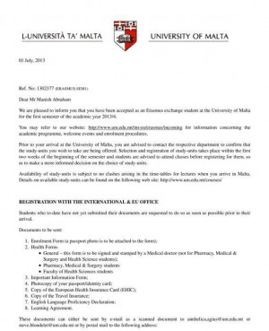 Acceptance Letter University