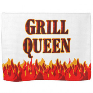 Grill Queen Red Flames BBQ Kitchen Towel