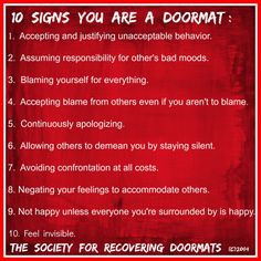 10 signs you are a doormat GREAT SIGN. . . More