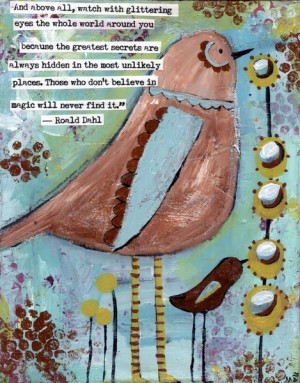 birds with Roald Dahl quote, whimsical, flowers Canvas Print