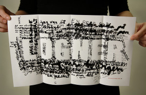 Quotes from the film handwritten in black ink which spells out the