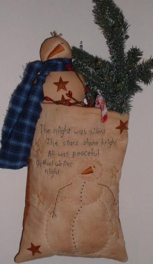 Primitive Stitchery Bag Snowman Silent Night by thetalkingcrow, $8.00