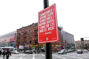 Rap quotes on street signs in NYC