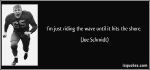 just riding the wave until it hits the shore. - Joe Schmidt