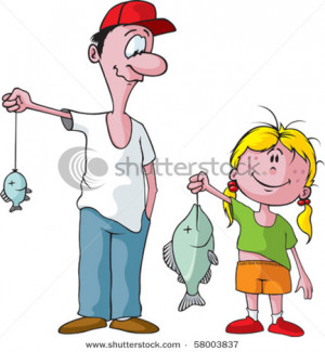 Vector Cartoon Father And Daughter Fishing Trip Jpg