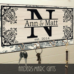Personalized Black + Cream Key Holder Plaque with 4 Hooks * Add Family ...