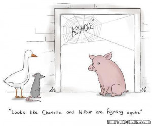 Funny Charlotte's Web Wilbur Fighting Cartoon Joke Image