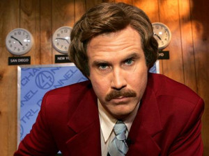 ... ron burgundy announcing an anchorman sequel and trying to figure out