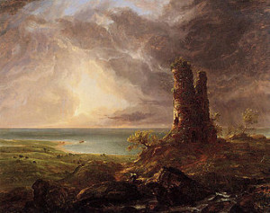 Romantic Landscape with Ruined Tower — Thomas Cole (1836)