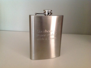 Whiskey Band Flask -with Original MaBa Engraved Song Quote photo