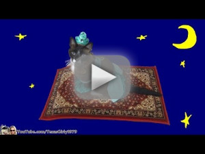Cat Dresses as Princess Jasmine, Rides Magic Carpet-Covered Roomba