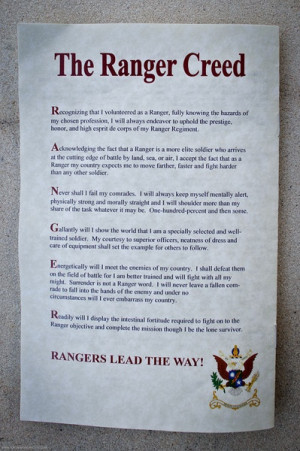 The Ranger Creed- Fort Benning, GA. 75th Ranger Regiment (My Ranger ...