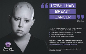 Emotive posters show a young pancreatic sufferer called Kerry next to ...