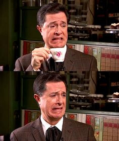 Stephen Colbert's British face... HAHAHAHA