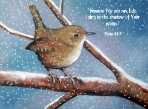 Wren In Snow With Bible Verse Pastel