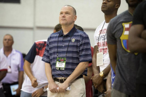 Michael Malone Denver Nuggets head coach stands for the National