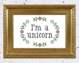 Framed I'm a unicorn HBO Girls quote cross stitch by AManicMonday, € ...