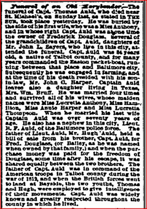 Obituary for Thomas Auld in the Baltimore Sun, Feb. 12, 1880