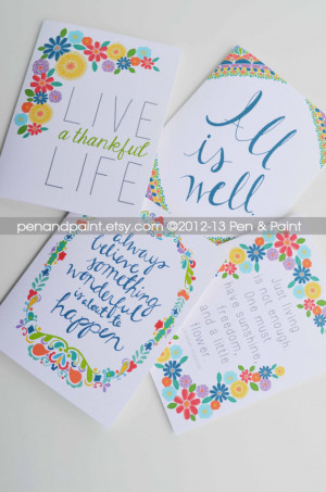 Set of Four Folded Note Cards, Inspirational Quotes, Hope, Flowers ...