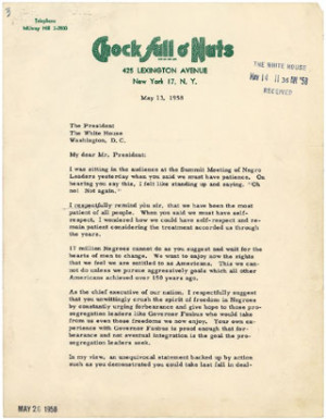 Letter from Jackie Robinson to President Dwight D. Eisenhower
