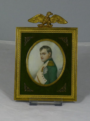 Antique 19th C Miniature Portrait on Ivory Napoleon