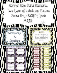 Common Core CCSS 8th Grade Math Labels and Posters-Zebra from The Wise ...