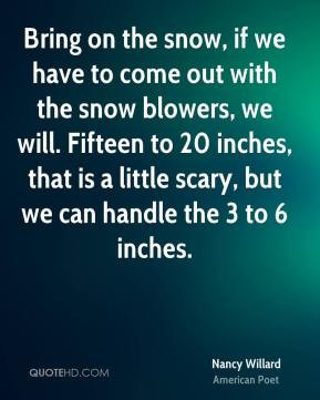 Bring on the snow, if we have to come out with the snow blowers, we ...