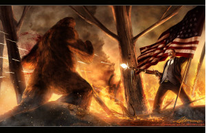 Teddy Roosevelt Fighting Bigfoot