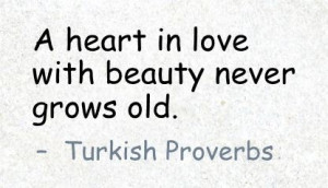 heart in love with beauty never grows old. - Turkish Proverbs