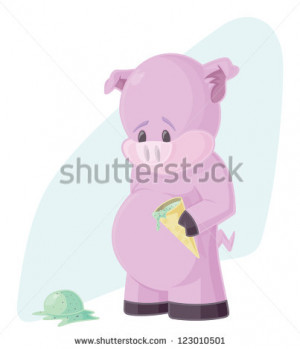 ... vector illustration of a sad pig and some spilled ice cream