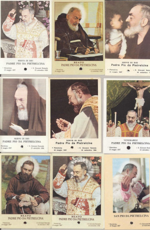 few of the old collection of Padre Pio relic holy prayer cards