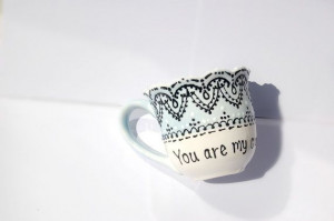 Tea Cup Mug with fine detailed lines with Quote by Dprintsclayful