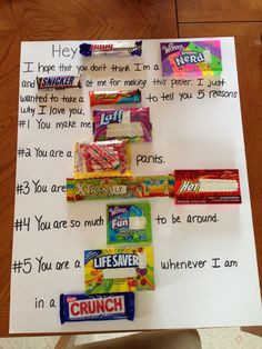 ... fun & easy anniversary gift, why i love you paragraph with candy! More