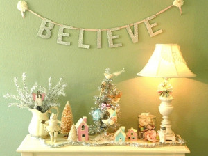 believe, christmas, decor, pastel, quote, vintage