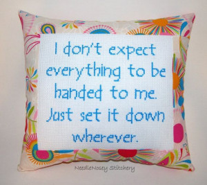 funny cross stitch pillow floral pillow entitlement quote