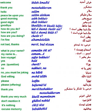 Learn Some Words and Phrases in Persian Farsi, Language of Iran