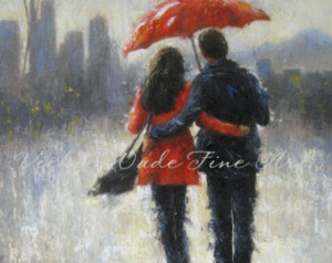 Seattle Lovers in the Rain Art Print, Seattle rain, love, rain, couple ...