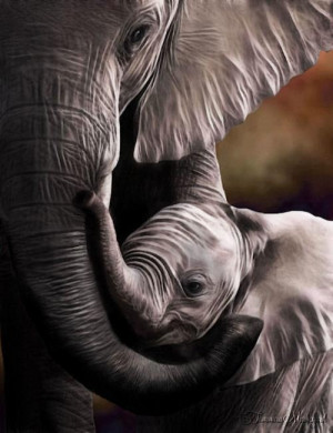 Elephant mom and baby