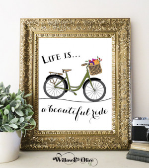 LIFE Is A BEAUTIFUL RIDE Art Print, Biking Quote Art Print, Cycling ...
