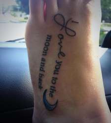 Moon And Quote Ankle Tattoo