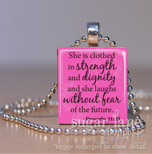 Bible Verse Scripture Necklace - (SA6 -Pink, Black - She is Clothed in ...