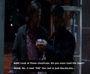 funny picture dean winchester supernatural pie wanna joke.com