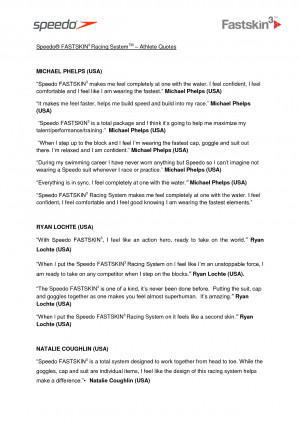 Speedo FASTSKIN3 Racing System Athlete Quotes