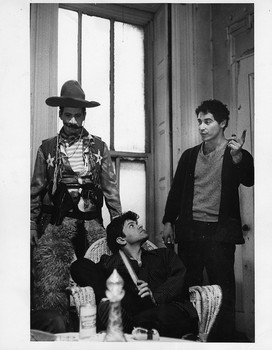 David Amram (dressed as a cowboy) and Gregory Corso, on the set of the ...