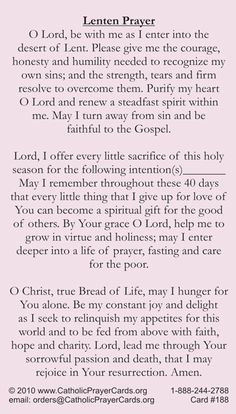 Catholic Artwork - Lenten Prayer Card, $0.29 (http://www.catholic ...