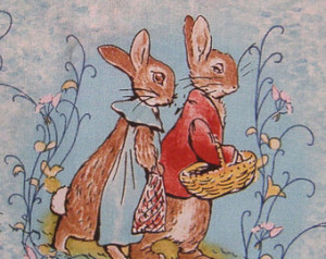 Yard Beatrix Potter's Benjami n and Flopsy on Blue Fabric to Sew ...